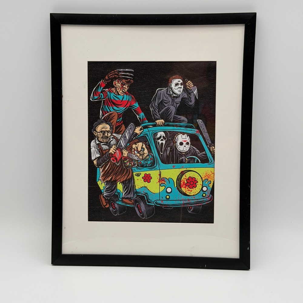 Horror Movie Slasher Characters Mystery Machine Parody Framed Art Print‎ 12x15